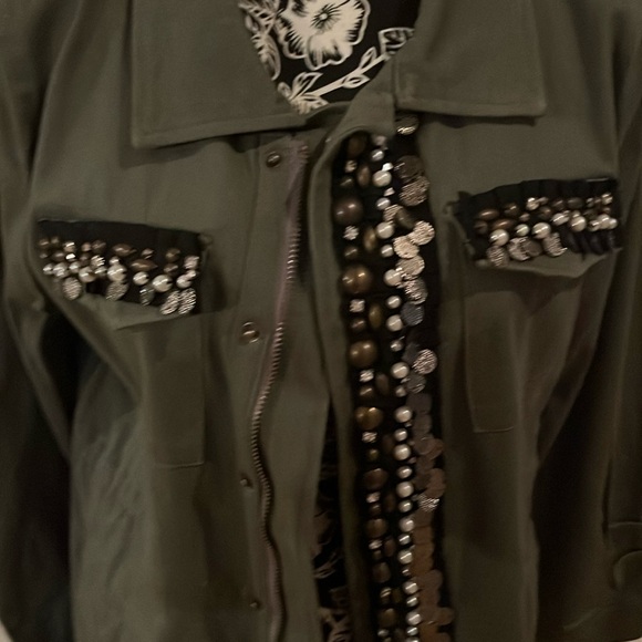 Sweet Rain Large army green 3/4 jacket embellished zipper & snaps - Picture 7 of 16
